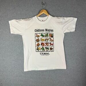 Vtg Codices Mayas Uxmal Yucatan Mexico Graphic T Shirt L White Tourist Shirt 90s